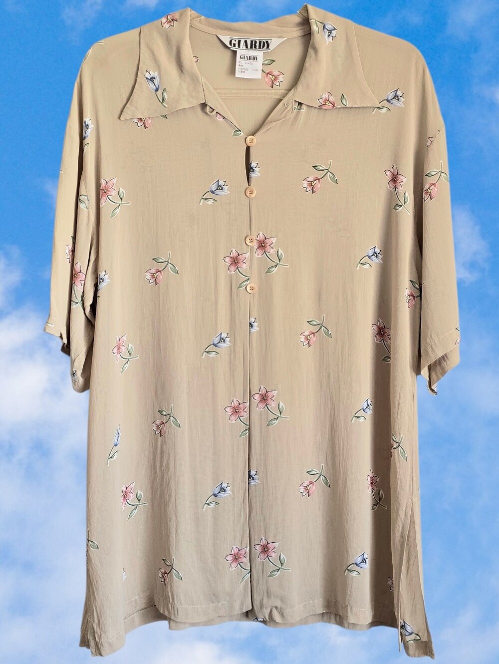 🌷90's Semisheer Floral Sand Button Long Open Top🌷